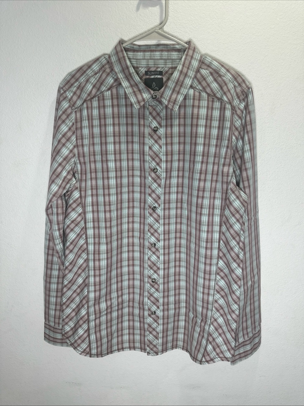 Prana Men's Plaid Button-Down Shirt - slim fit pearl snap